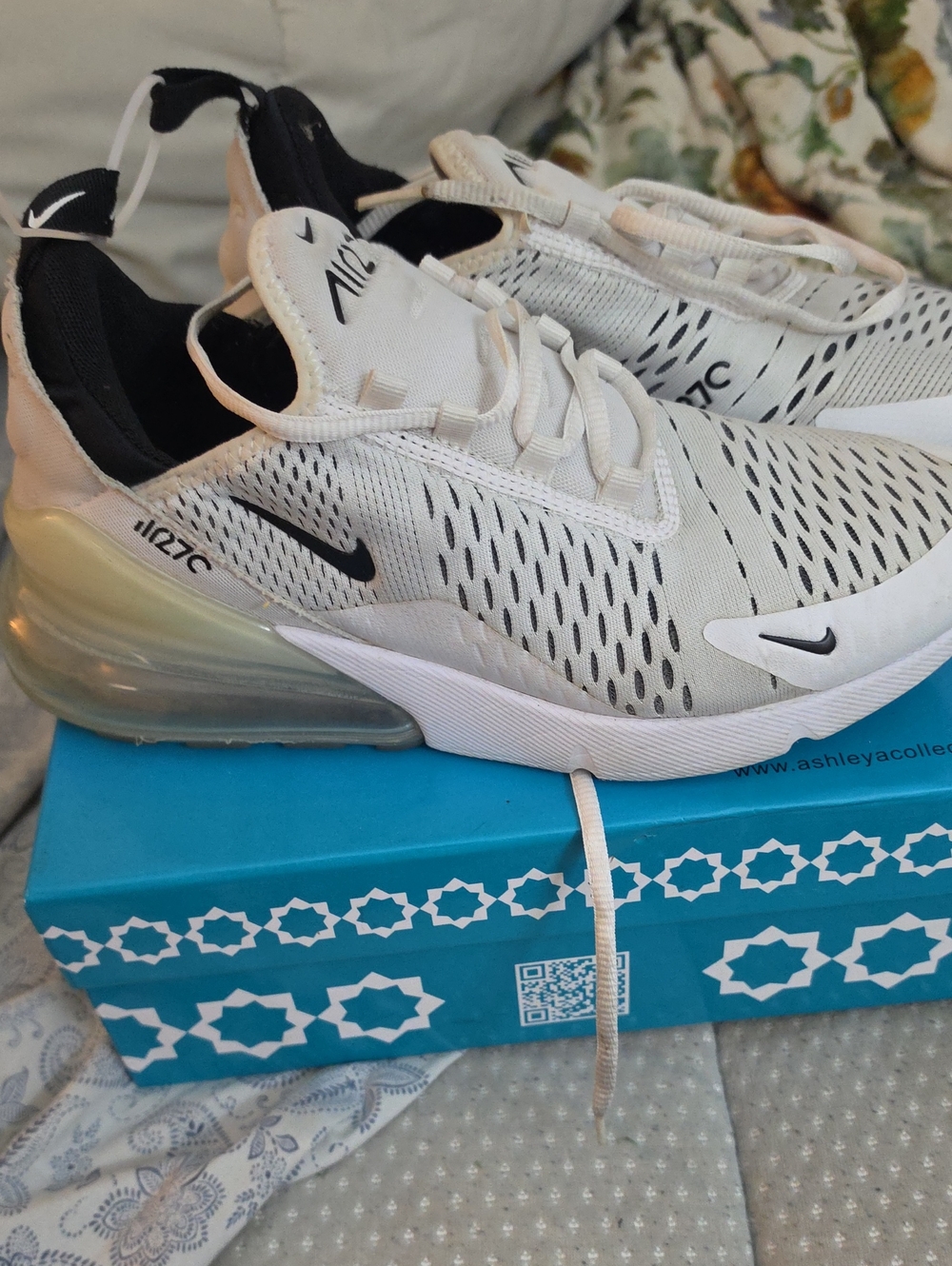 Nike Air Max 270 White Beige with Black Swoosh Sneakers
